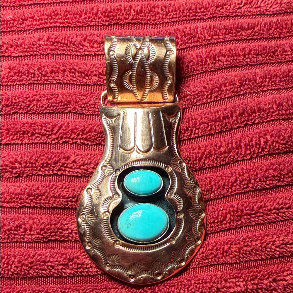 Running Bear Turquoise Statement Pendant Native A… - image 1